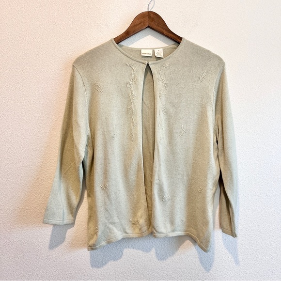 Merona Sweaters - Merona Cardigan XL Pastel Green Silk Cashmere Embroidered Vintage Cottagecore